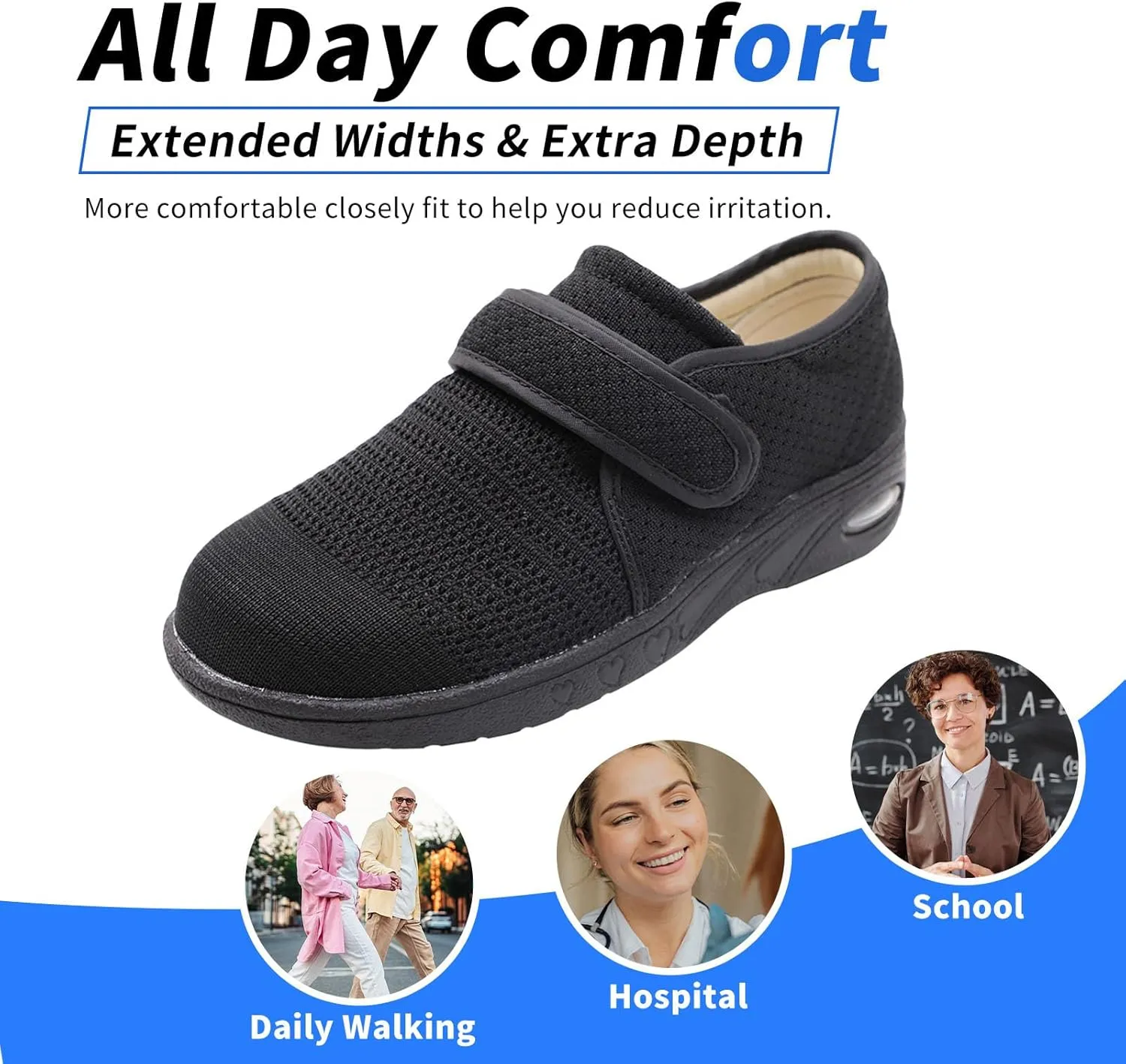 Womens Diabetic Walking Shoes Adjustable Outdoor Sneakers Recovery Easy On Off Strap Wide Width Slippers Comfort for Seniors Elderly Woman Swollen Feet, Edema, Foot Pain