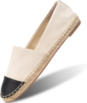 Womens Espadrille Flats Round Toe Slip on Comfortable Loafer Flats Classic Beige Canvas Flats Breathable Casual Shoes