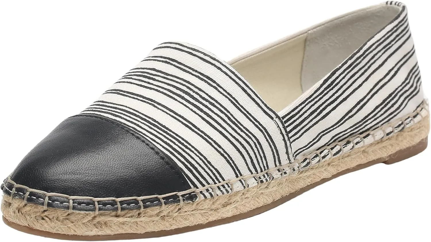 Womens Espadrille Flats Round Toe Slip on Comfortable Loafer Flats Classic Beige Canvas Flats Breathable Casual Shoes