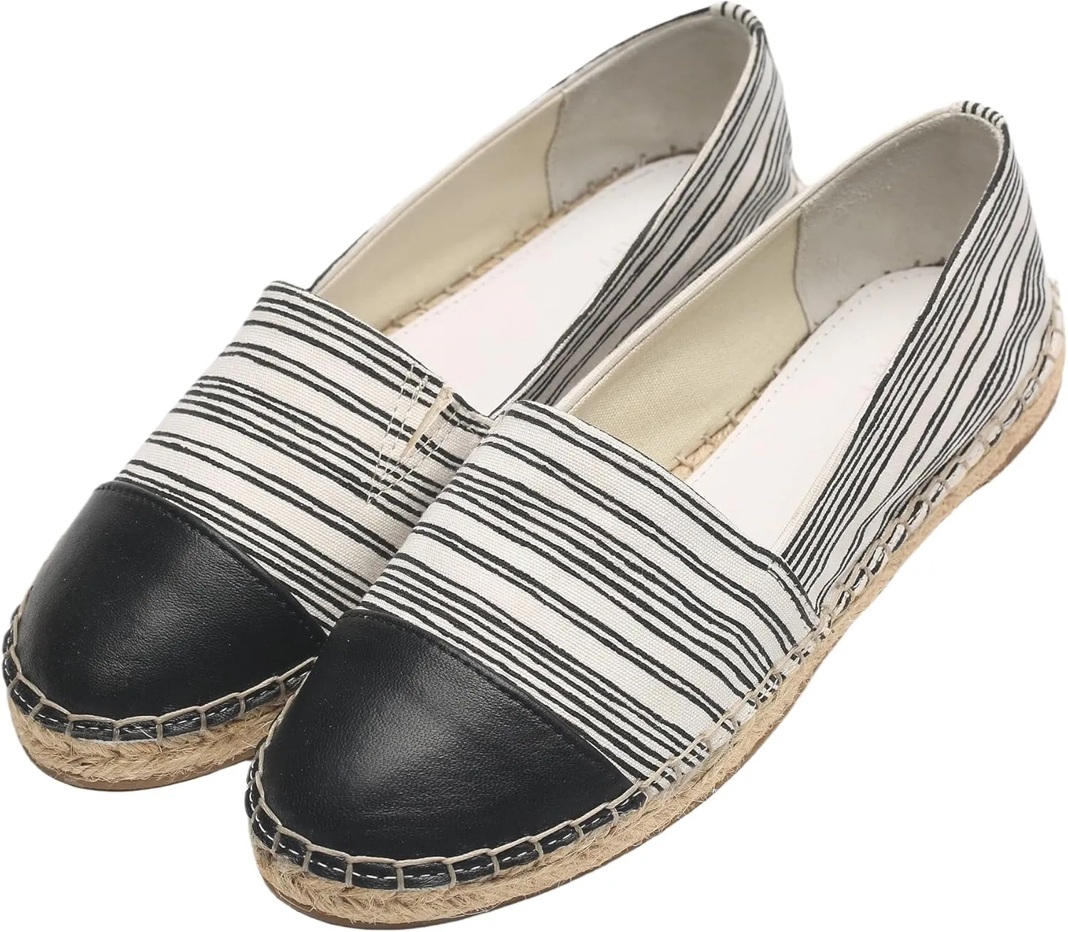 Womens Espadrille Flats Round Toe Slip on Comfortable Loafer Flats Classic Beige Canvas Flats Breathable Casual Shoes