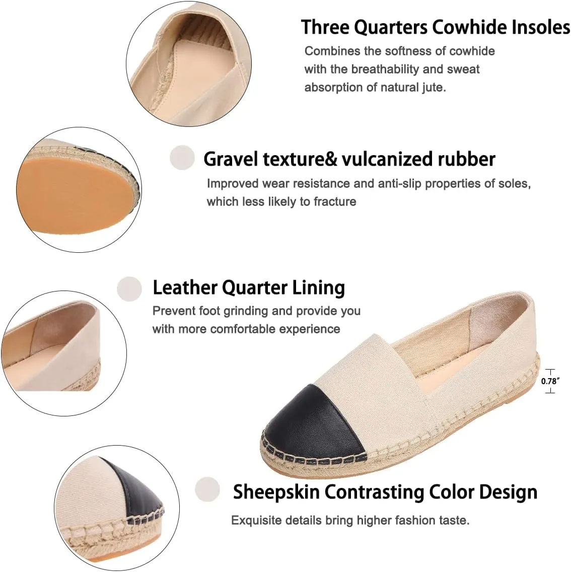 Womens Espadrille Flats Round Toe Slip on Comfortable Loafer Flats Classic Beige Canvas Flats Breathable Casual Shoes