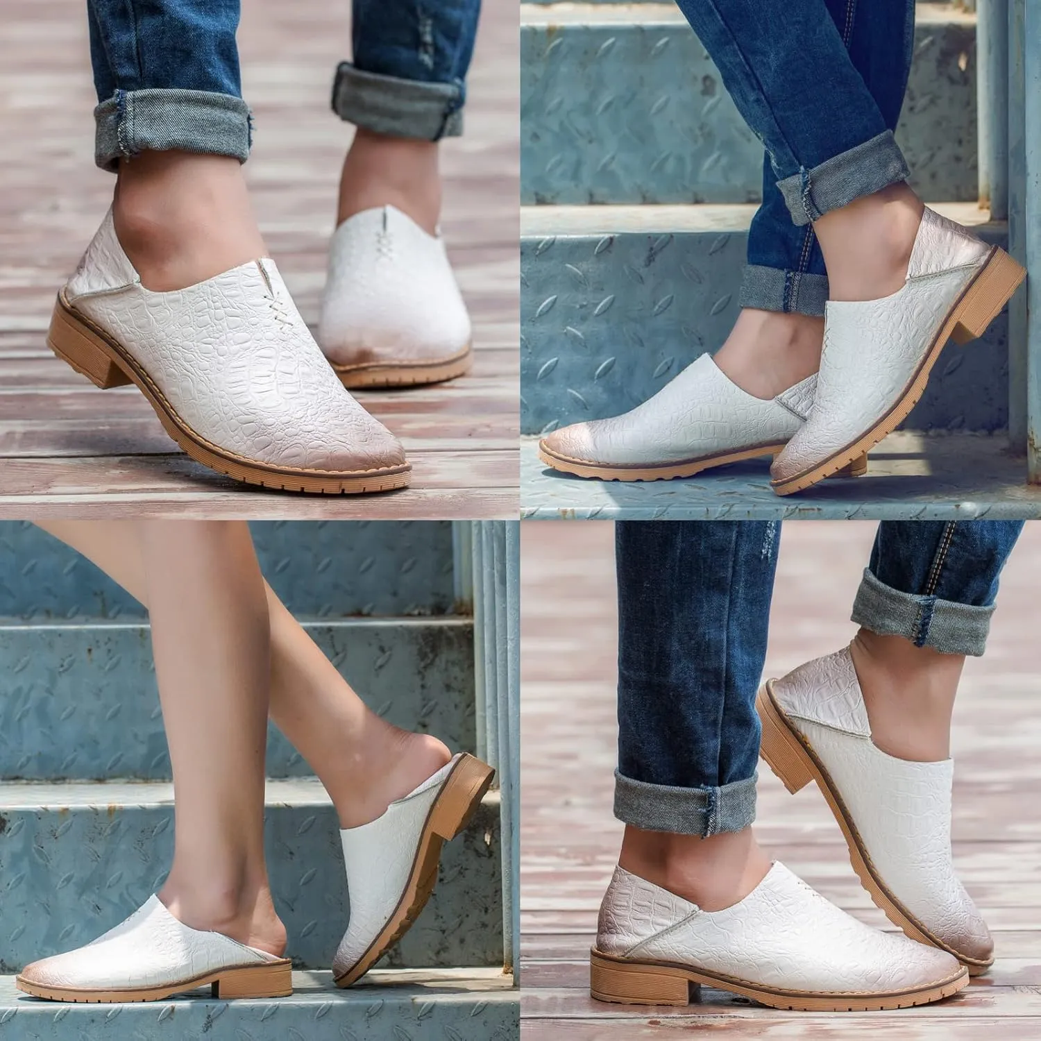 Women's Fashion Leather Penny Loafer Drop-in Heel Slip On Flats Mules Shoes