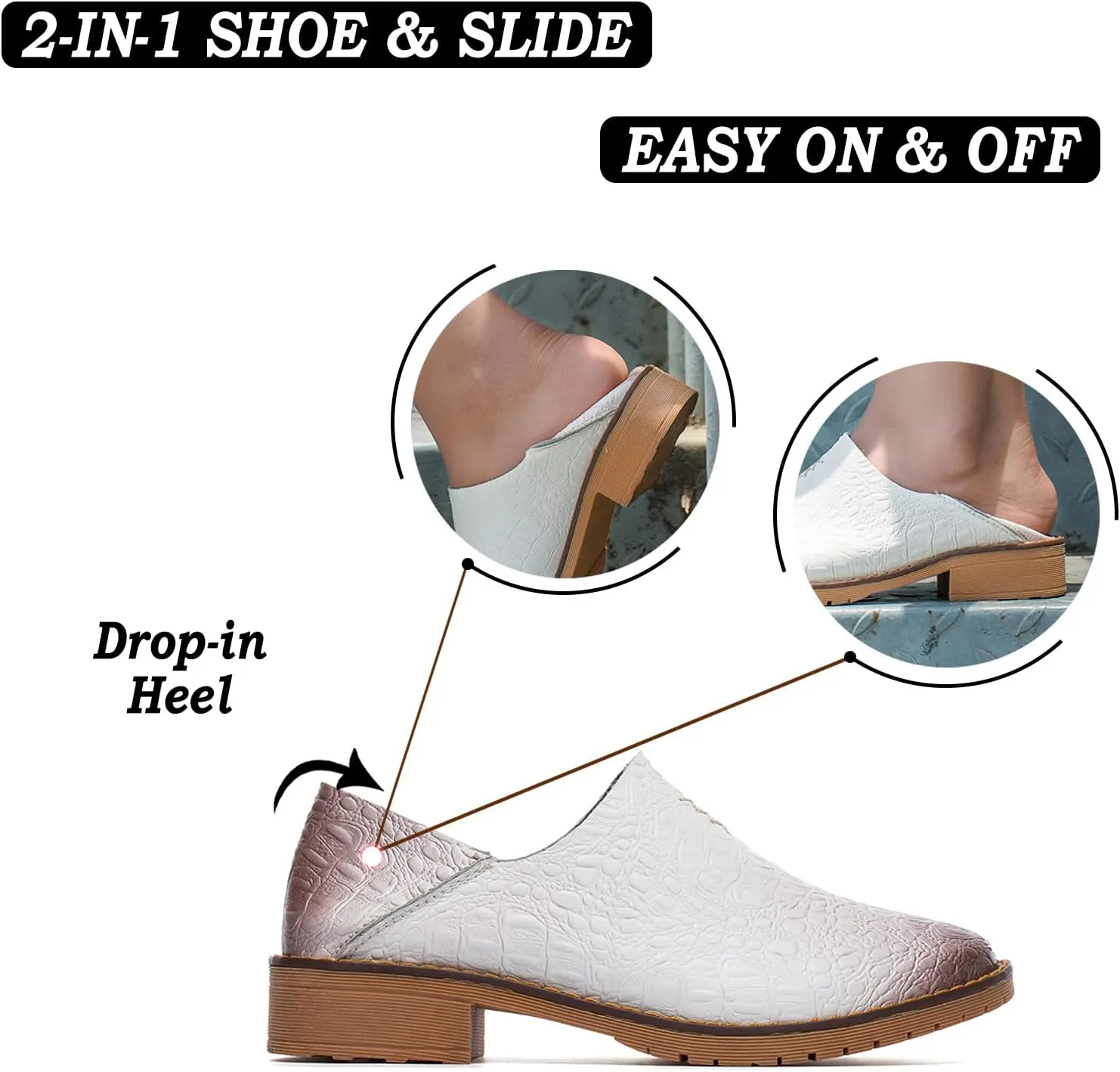 Women's Fashion Leather Penny Loafer Drop-in Heel Slip On Flats Mules Shoes