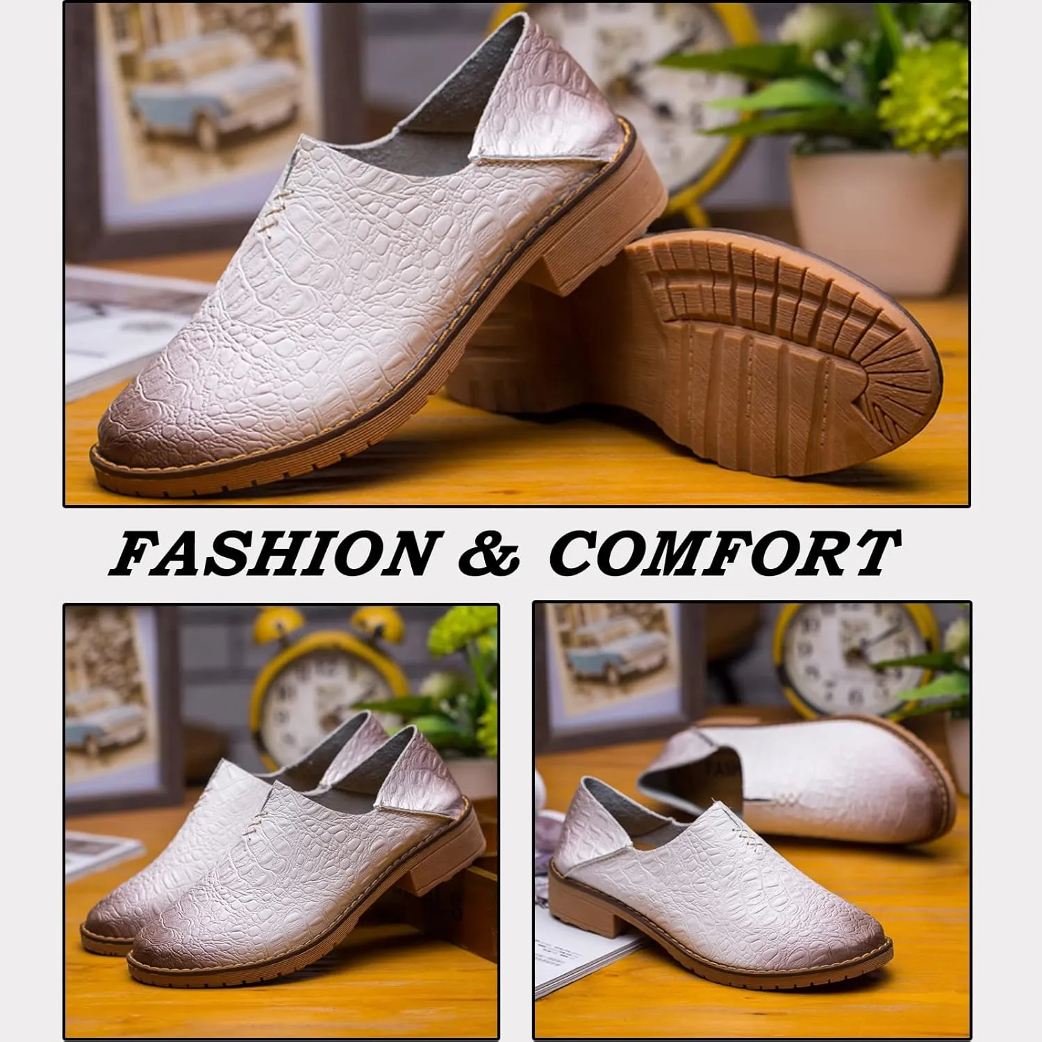Women's Fashion Leather Penny Loafer Drop-in Heel Slip On Flats Mules Shoes