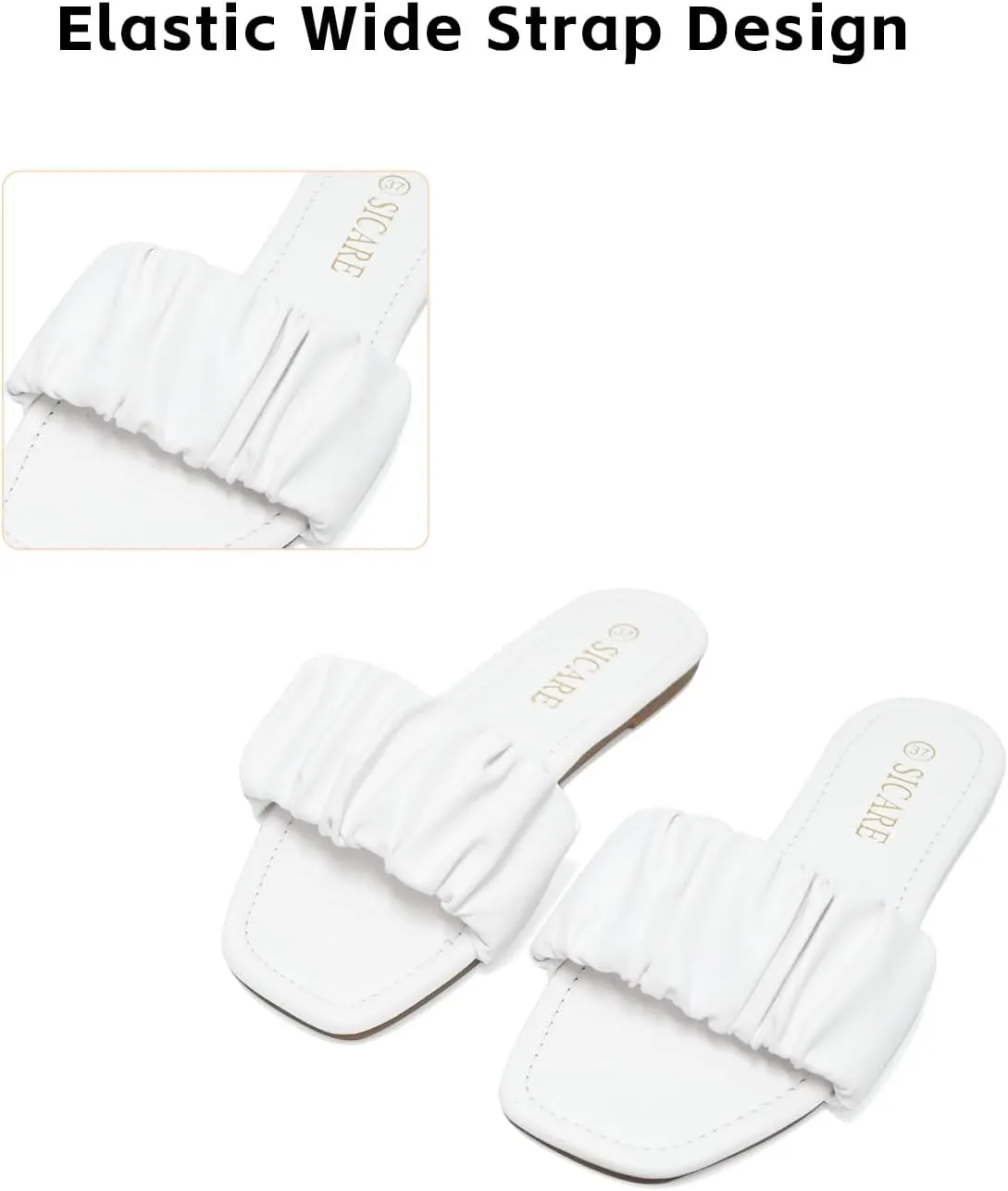 Women's Flat Sandals Comfortable Casual Square Open Toe Slide Sandals Trendy Flexiable Strap Summer Beach Sandals Cute Slip On Dressy Mlue Black White Nude Sandals
