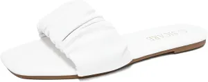 Women's Flat Sandals Comfortable Casual Square Open Toe Slide Sandals Trendy Flexiable Strap Summer Beach Sandals Cute Slip On Dressy Mlue Black White Nude Sandals