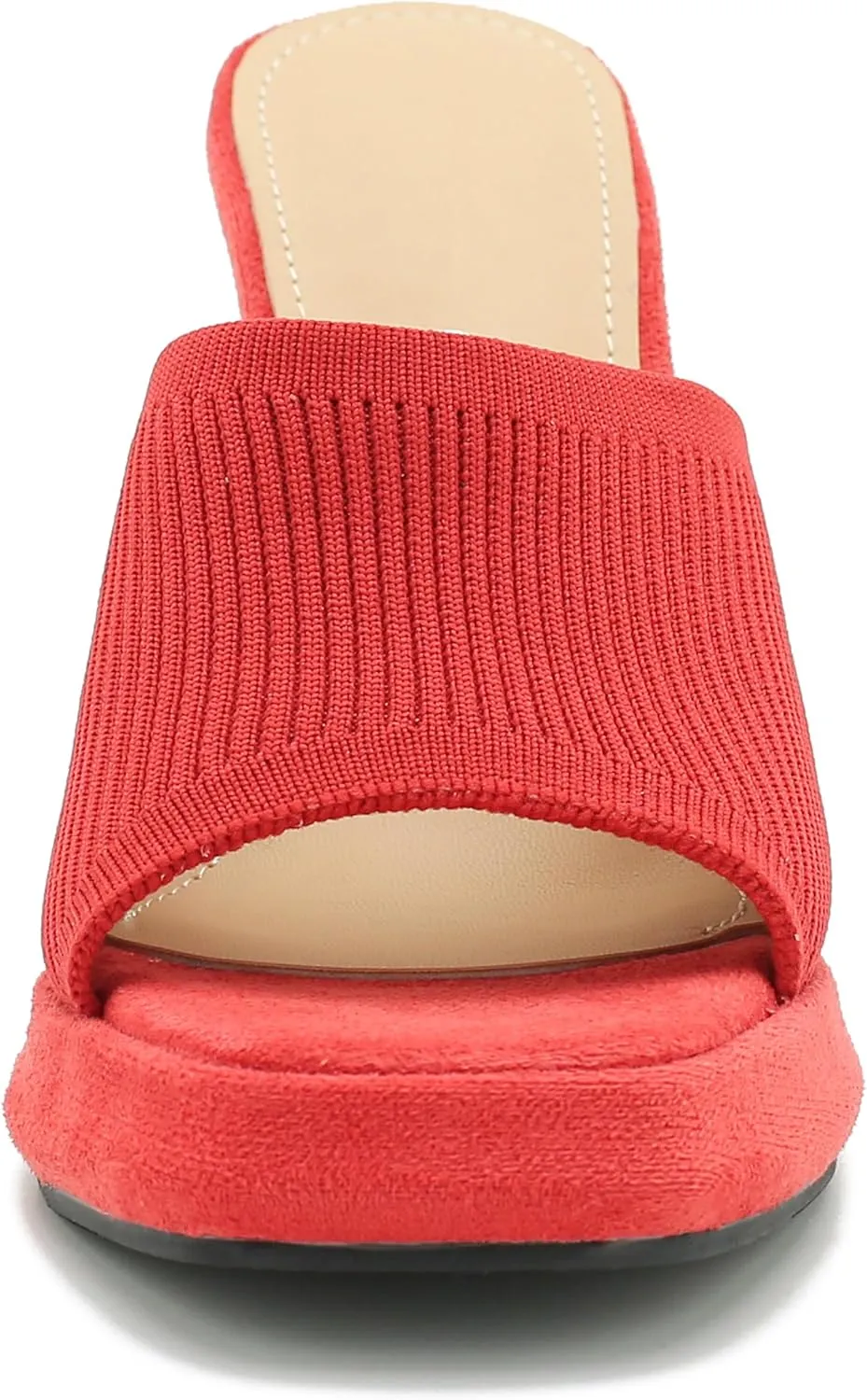 Women's Knit Platform Heels Square Toe High Chunky Heeled Mule Dress Party Sandals