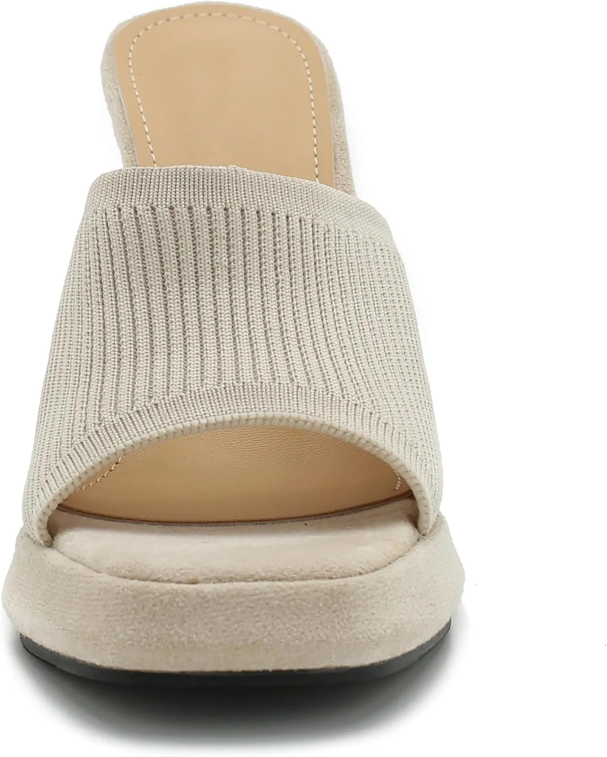 Women's Knit Platform Heels Square Toe High Chunky Heeled Mule Dress Party Sandals