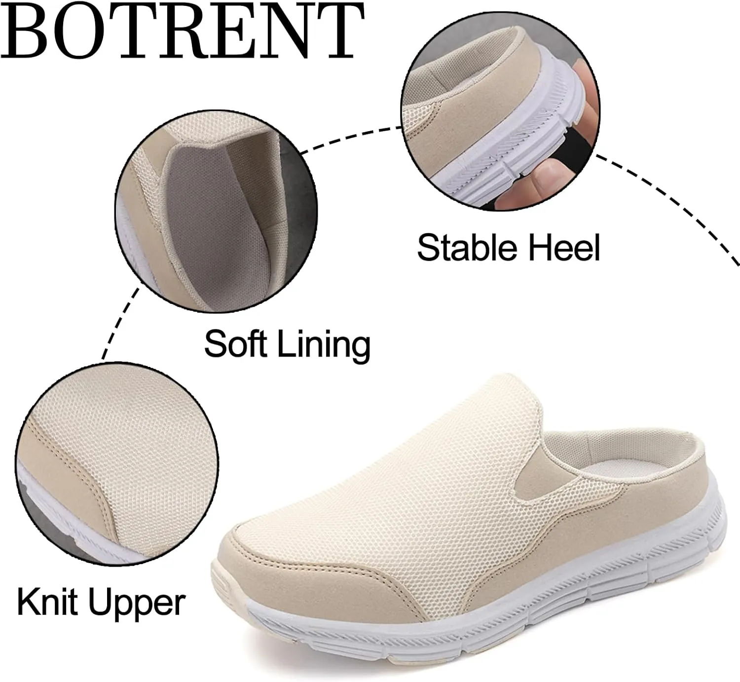 Women's Knitted Breathable Lightweight Slip-On Sports Mules Comfortable Non-Slip Backless Walking Shoes for Hiking House Traveling