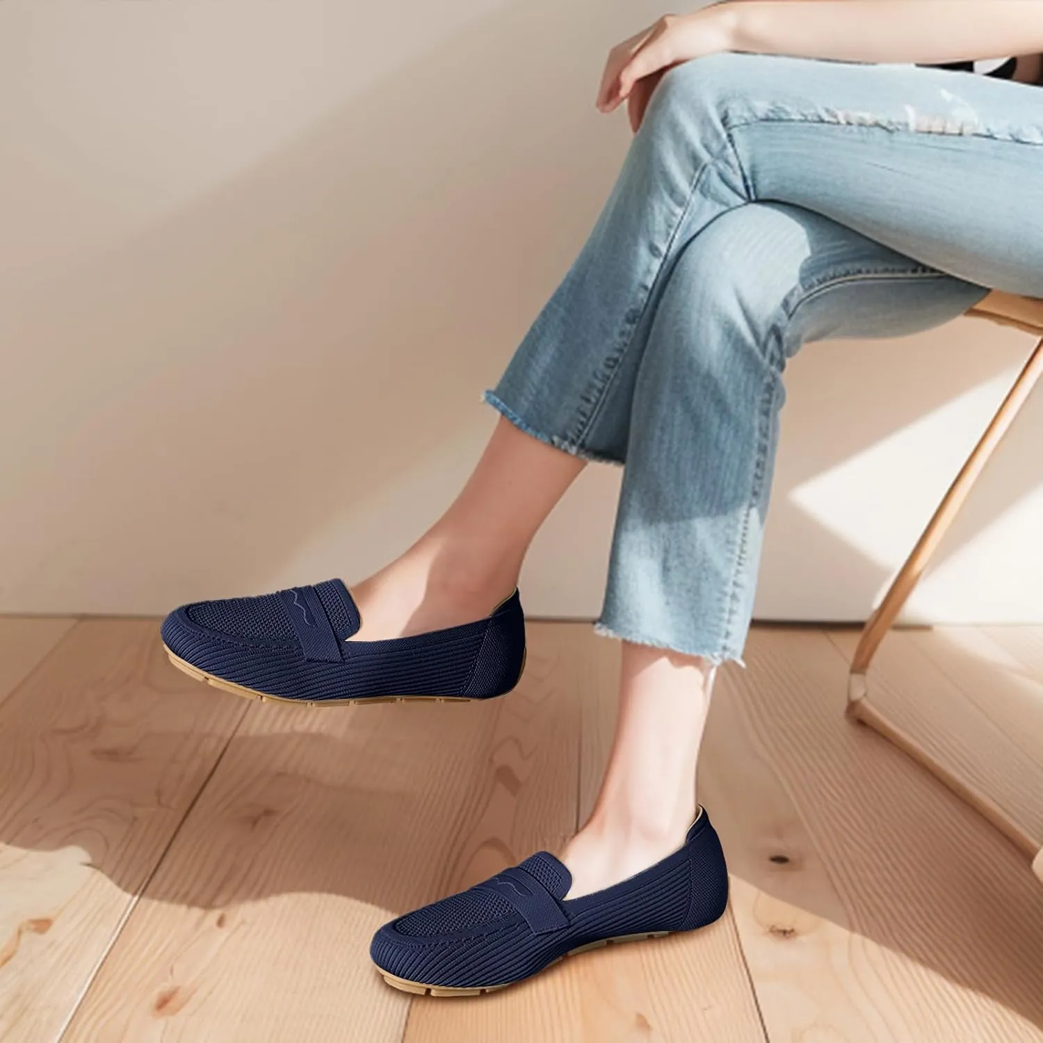 Womens Loafers Comfortable Knit Driving Shoes Washable Casual Work Slip on Loafer