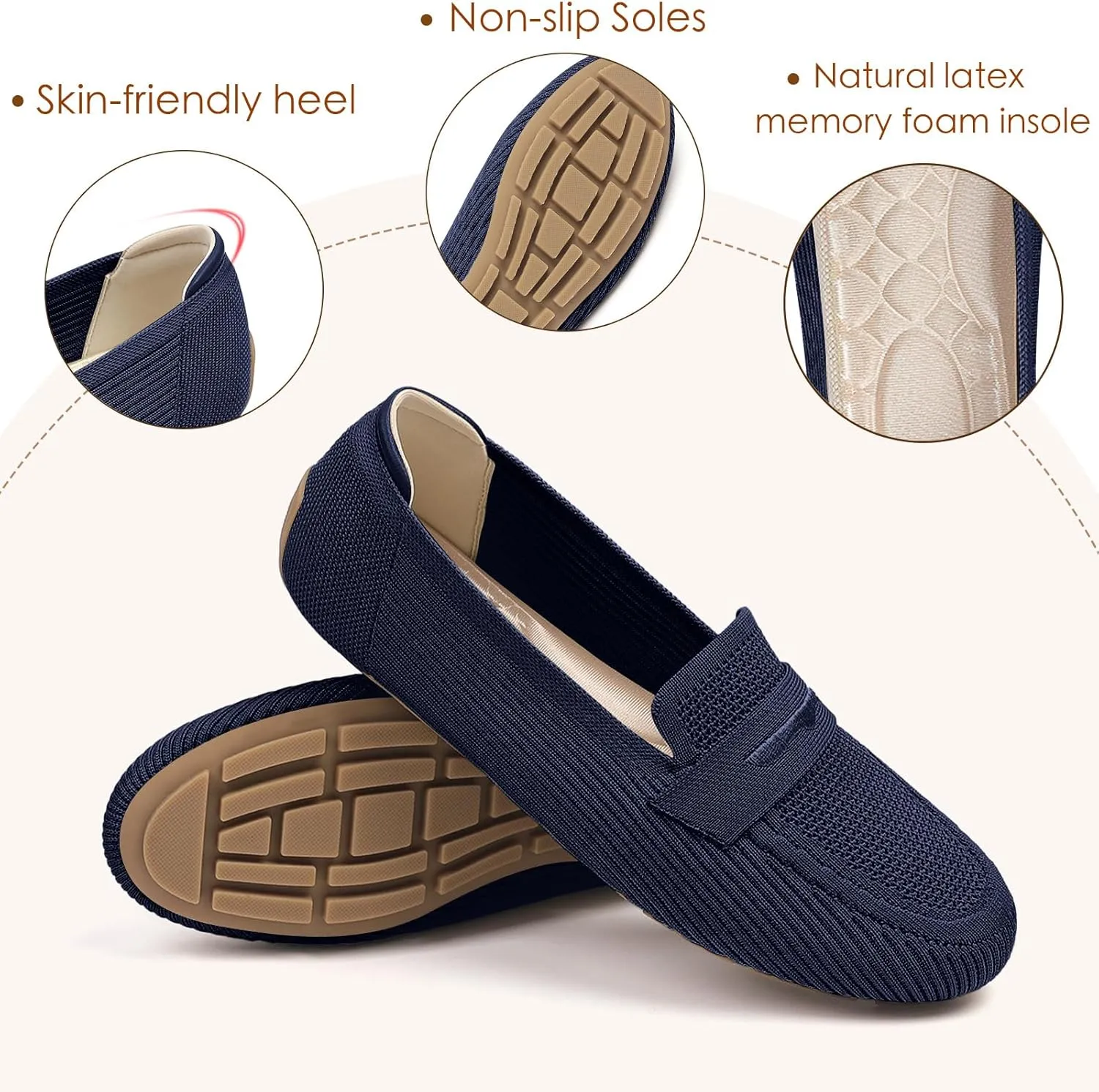 Womens Loafers Comfortable Knit Driving Shoes Washable Casual Work Slip on Loafer
