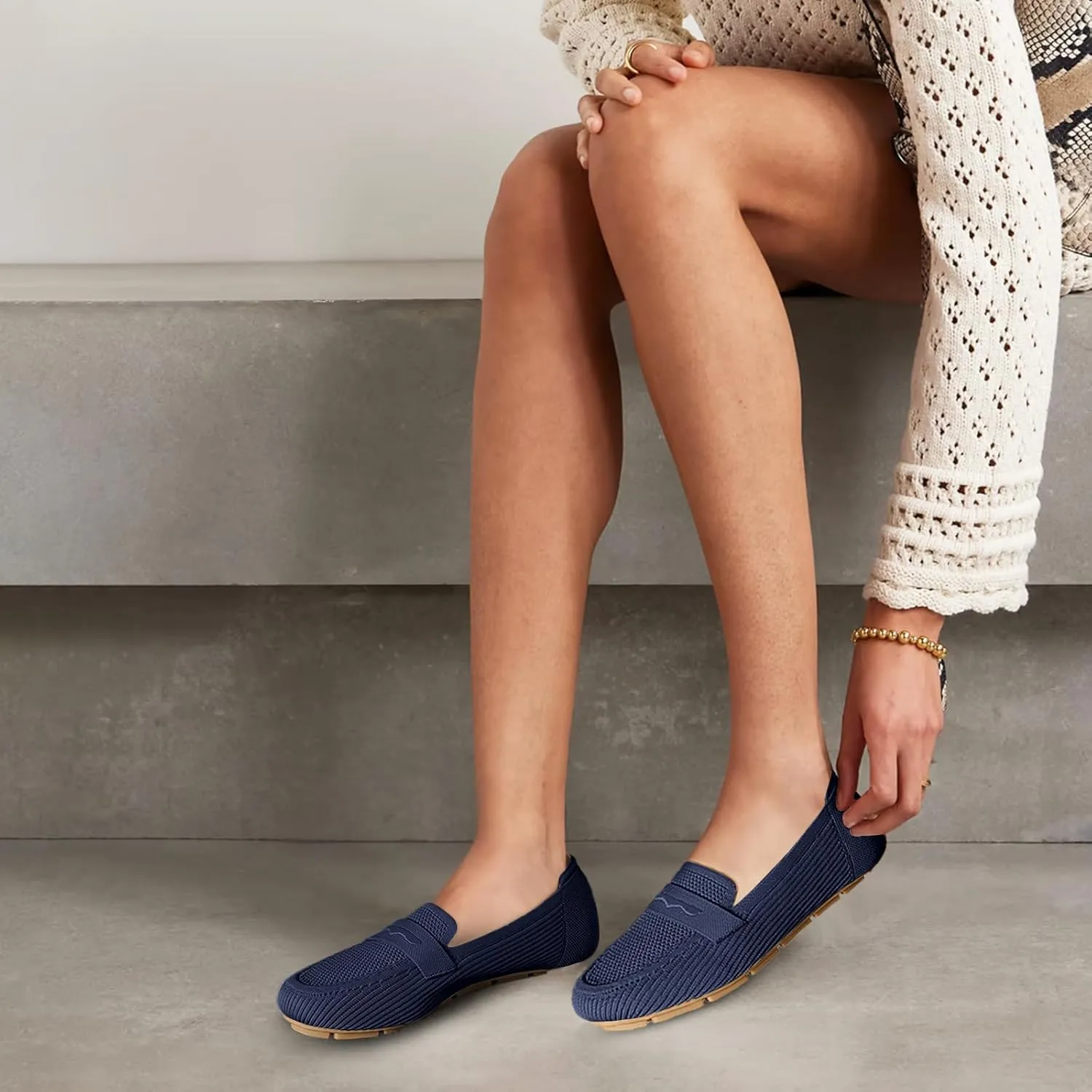 Womens Loafers Comfortable Knit Driving Shoes Washable Casual Work Slip on Loafer