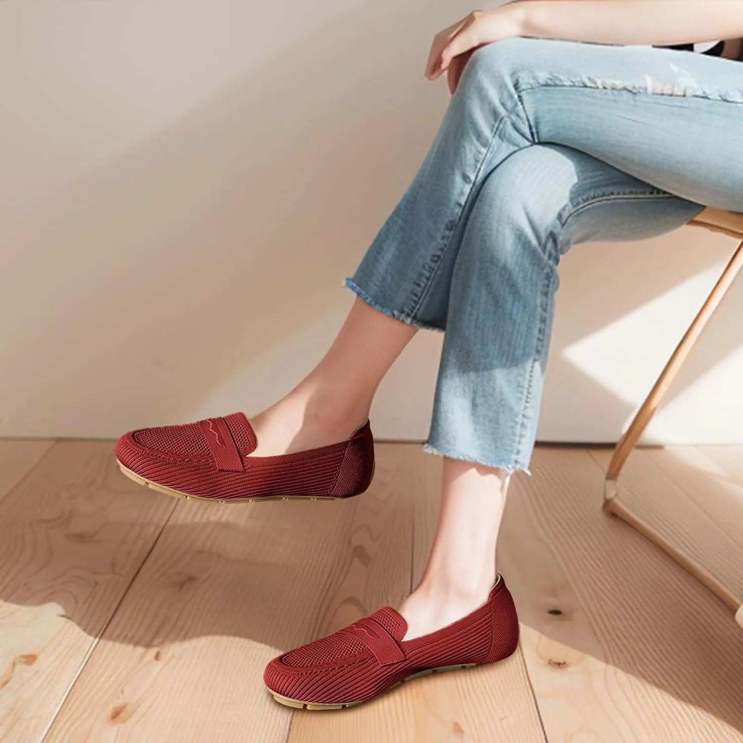 Womens Loafers Comfortable Knit Driving Shoes Washable Casual Work Slip on Loafer