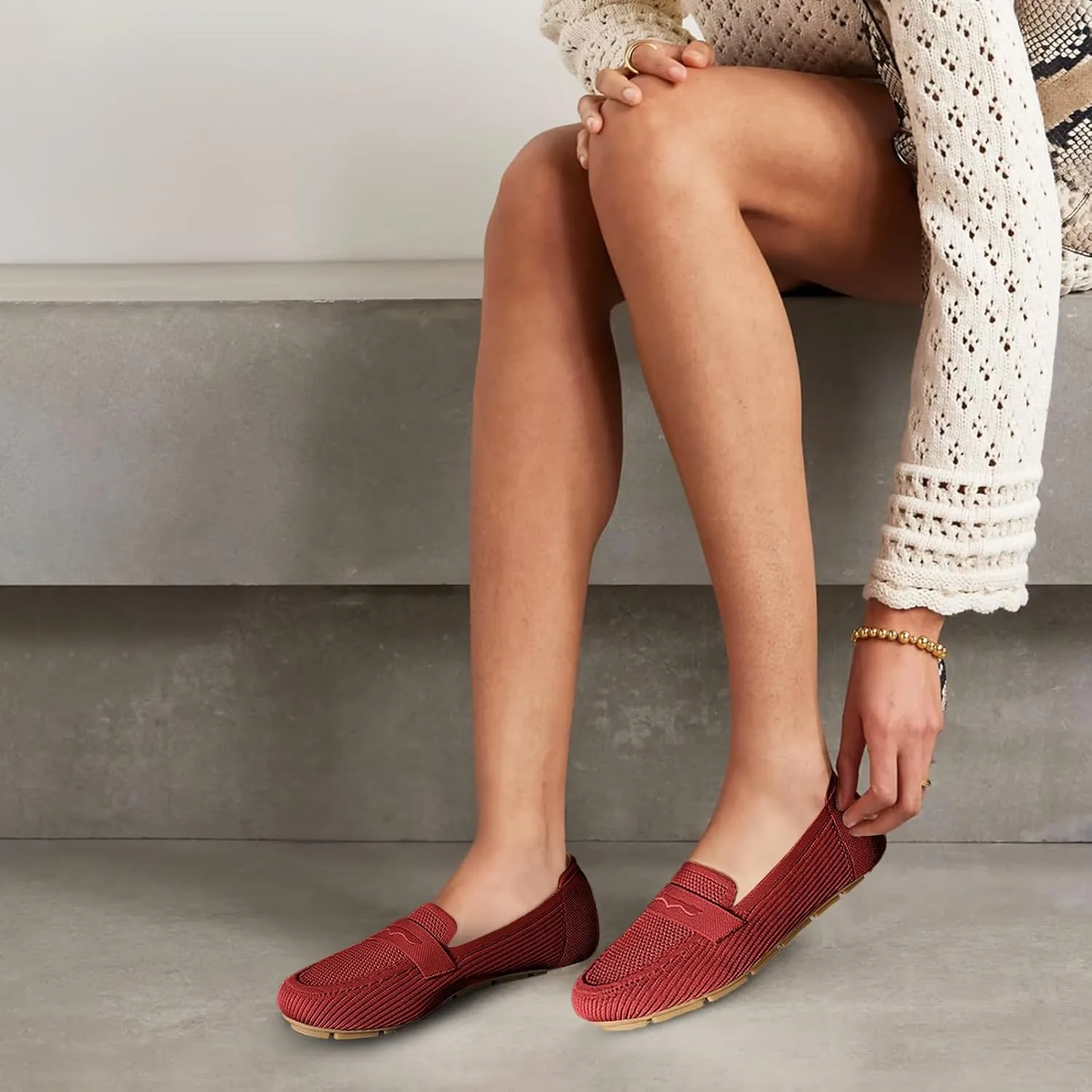 Womens Loafers Comfortable Knit Driving Shoes Washable Casual Work Slip on Loafer