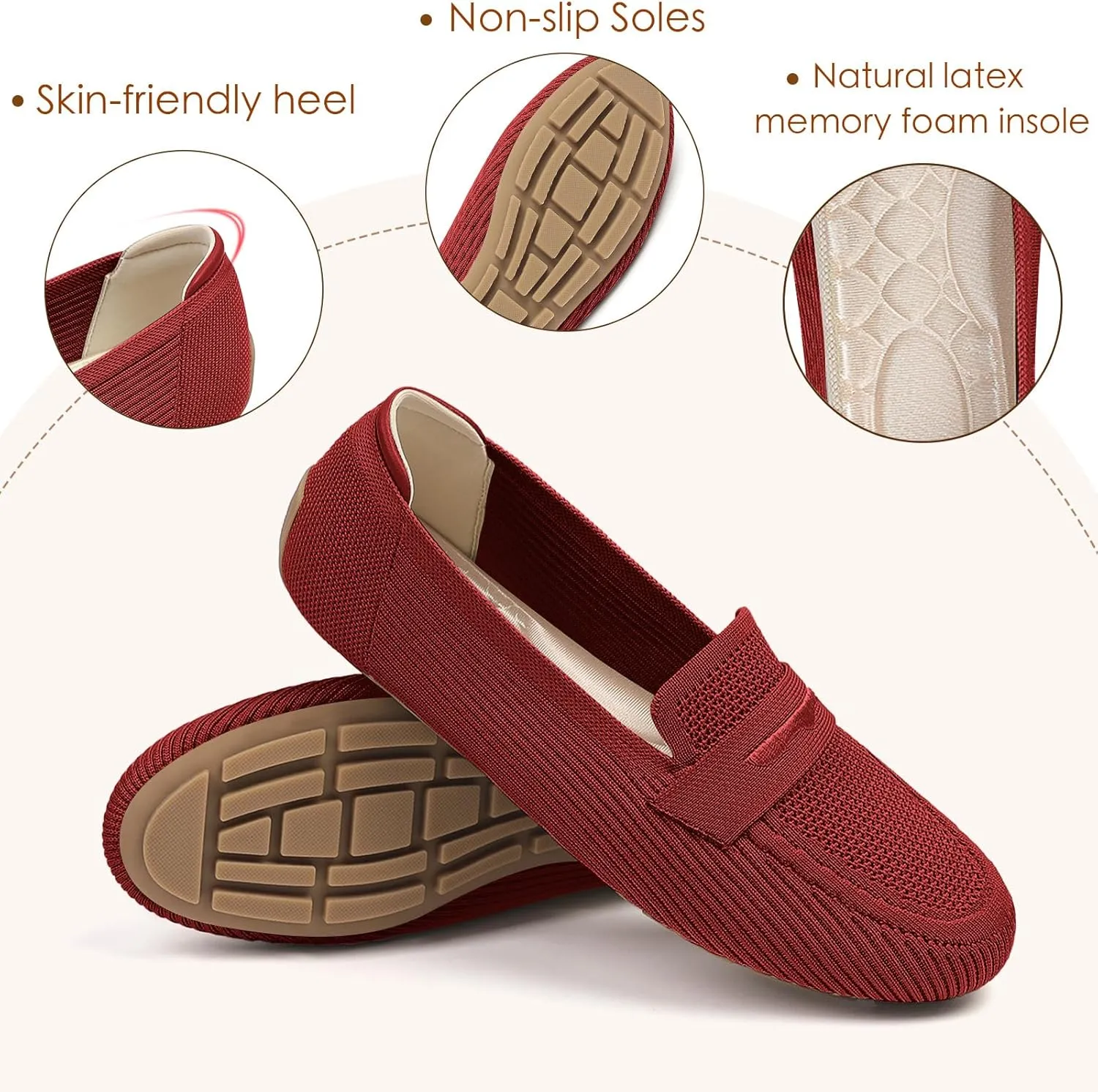 Womens Loafers Comfortable Knit Driving Shoes Washable Casual Work Slip on Loafer