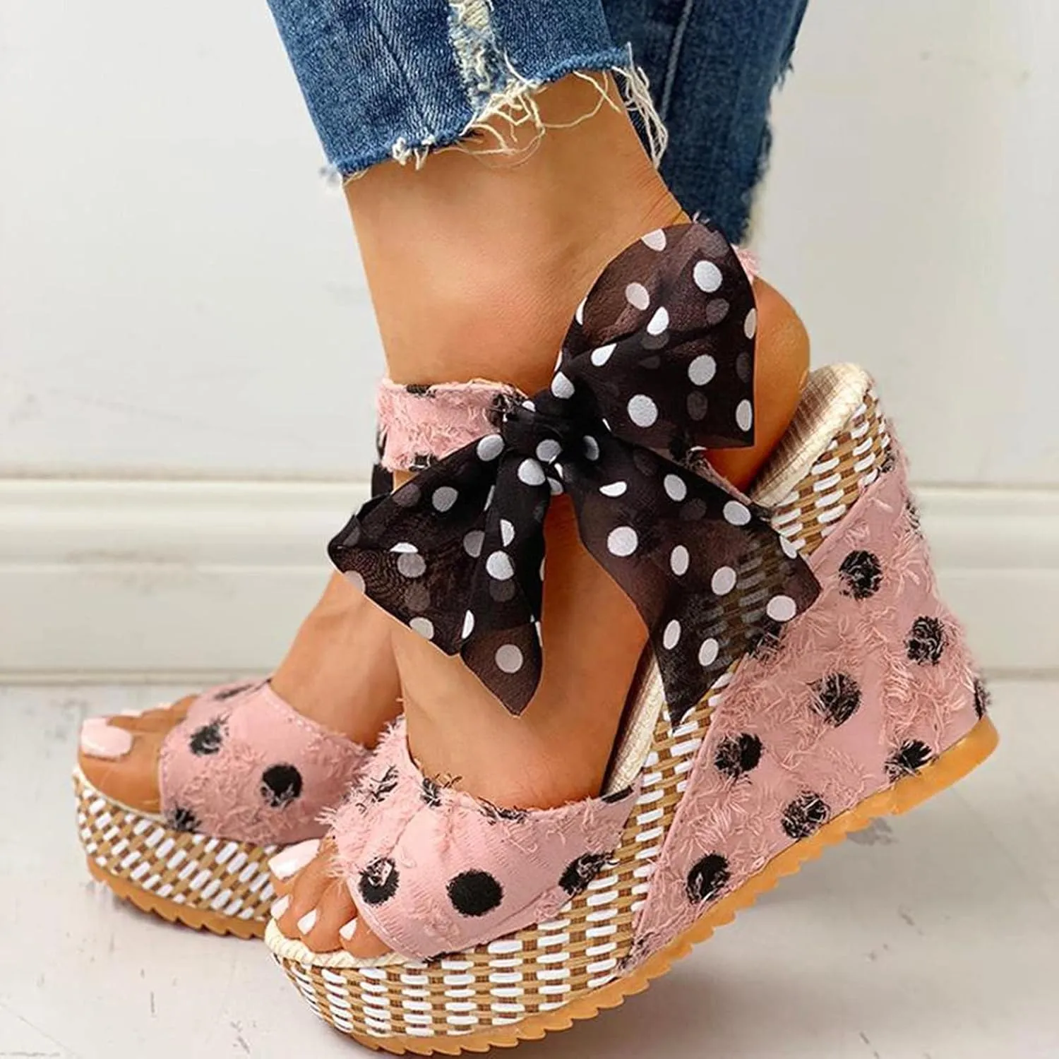 Women's Platform Sandals Wedge Open Toe Ankle Strap Lace Wedding Bridesmaid Shoes Comfortable Low Heel Casual Summer Wide