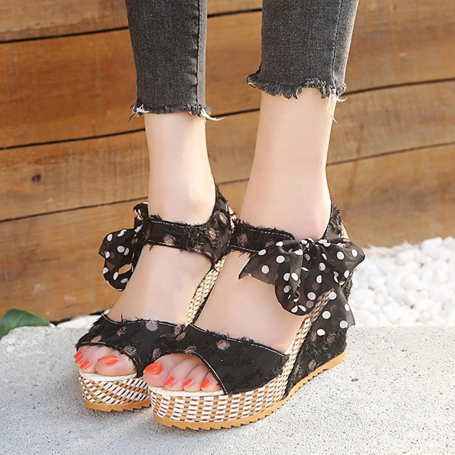 Women's Platform Sandals Wedge Open Toe Ankle Strap Lace Wedding Bridesmaid Shoes Comfortable Low Heel Casual Summer Wide