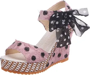 Women's Platform Sandals Wedge Open Toe Ankle Strap Lace Wedding Bridesmaid Shoes Comfortable Low Heel Casual Summer Wide
