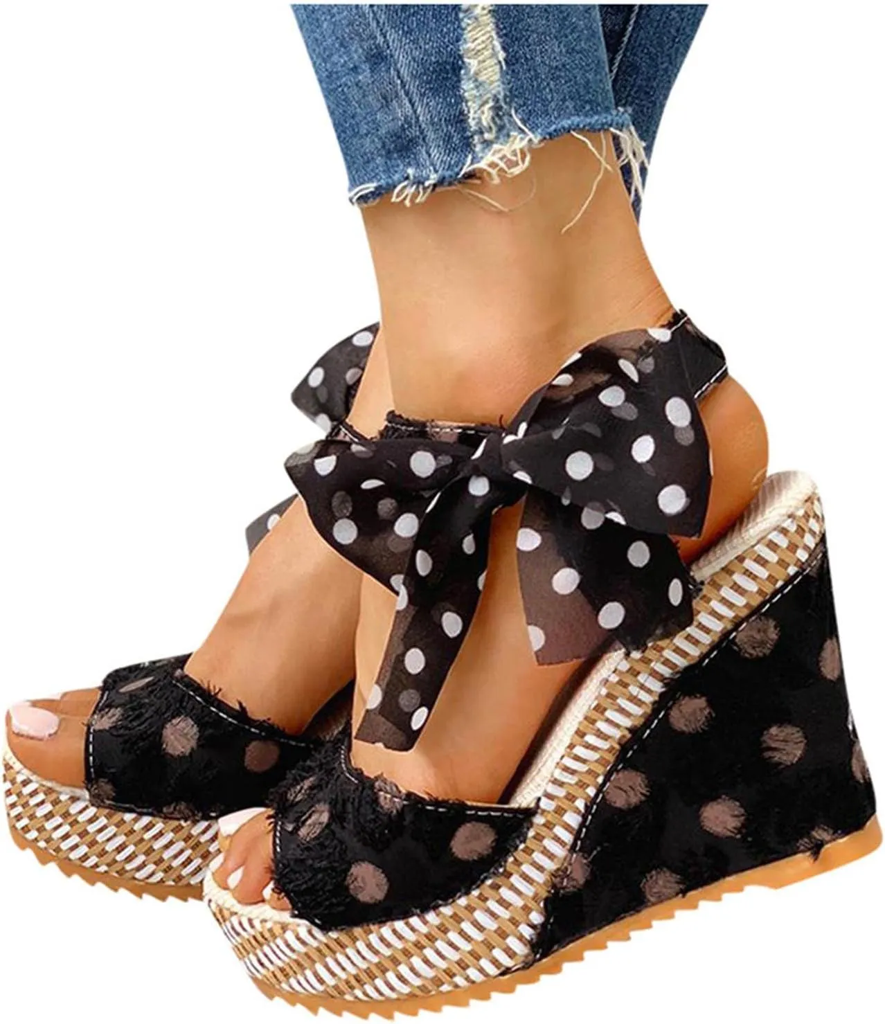 Women's Platform Sandals Wedge Open Toe Ankle Strap Lace Wedding Bridesmaid Shoes Comfortable Low Heel Casual Summer Wide