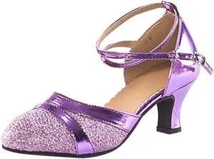 Women's Sequin High Heel Sandals Closed Toe Strappy Anckle Buckle Shiny Wedding Party Pump Casual Dressy Dance Shoes