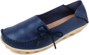 Women's Soft Cowhide Leather Loafer Flat Shoes Slip-Ons