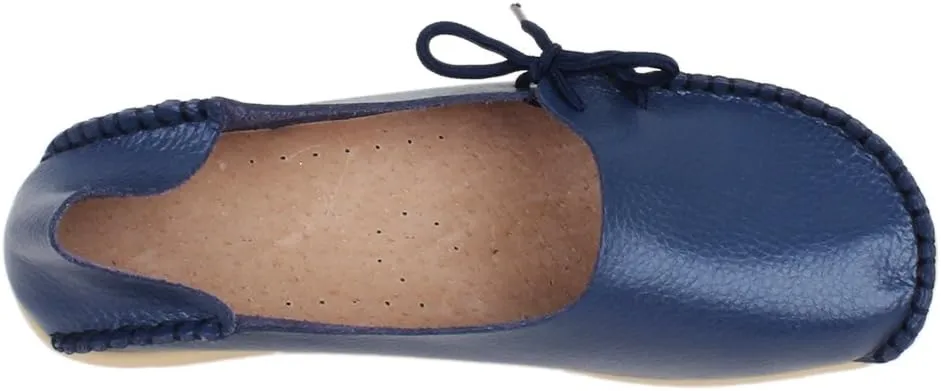Women's Soft Cowhide Leather Loafer Flat Shoes Slip-Ons