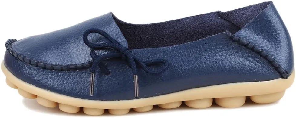 Women's Soft Cowhide Leather Loafer Flat Shoes Slip-Ons