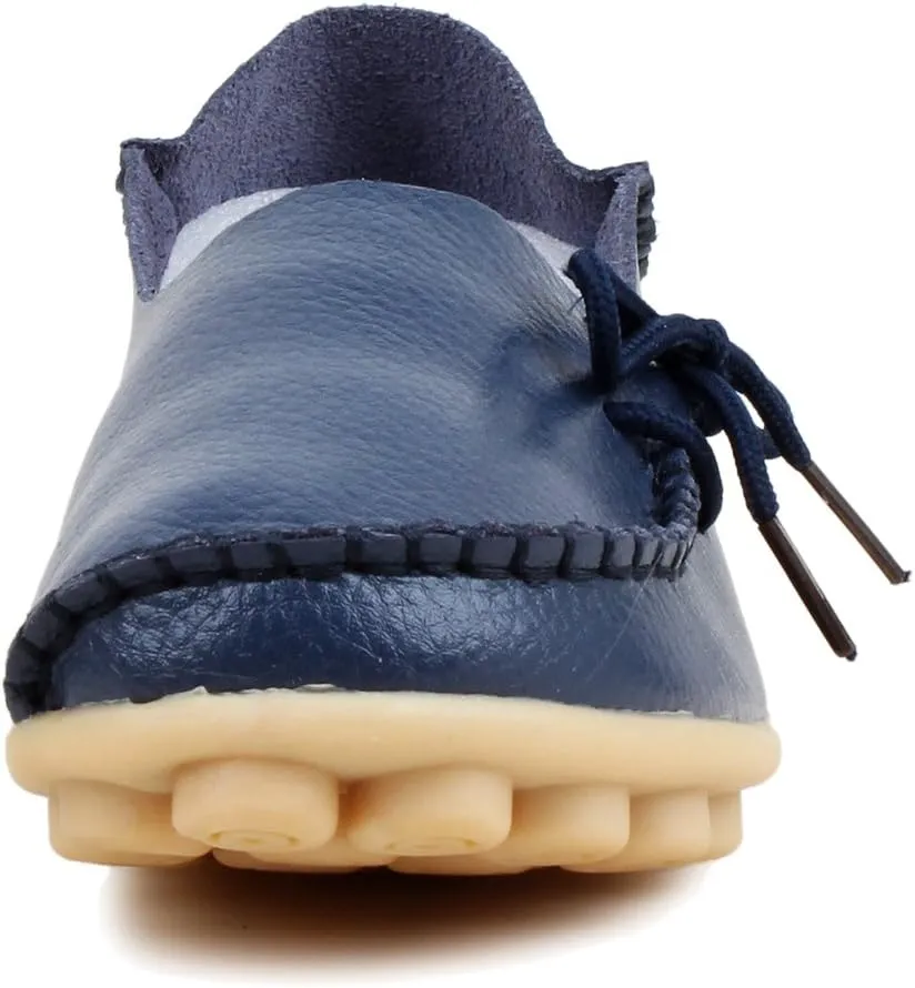 Women's Soft Cowhide Leather Loafer Flat Shoes Slip-Ons