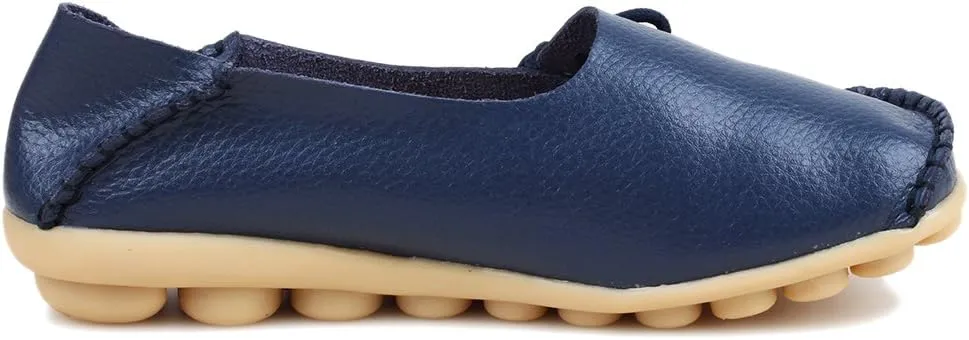 Women's Soft Cowhide Leather Loafer Flat Shoes Slip-Ons