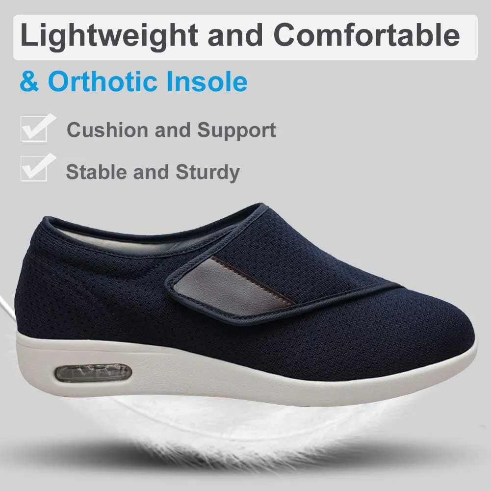 Womens Stylish Diabetic Shoes with Arch Support,Extra Wide Widths Walking Edema Sneakers Adjustable Strap Easy On/Off with 3 Pairs Insoles Replacement for Support Swollen Feet
