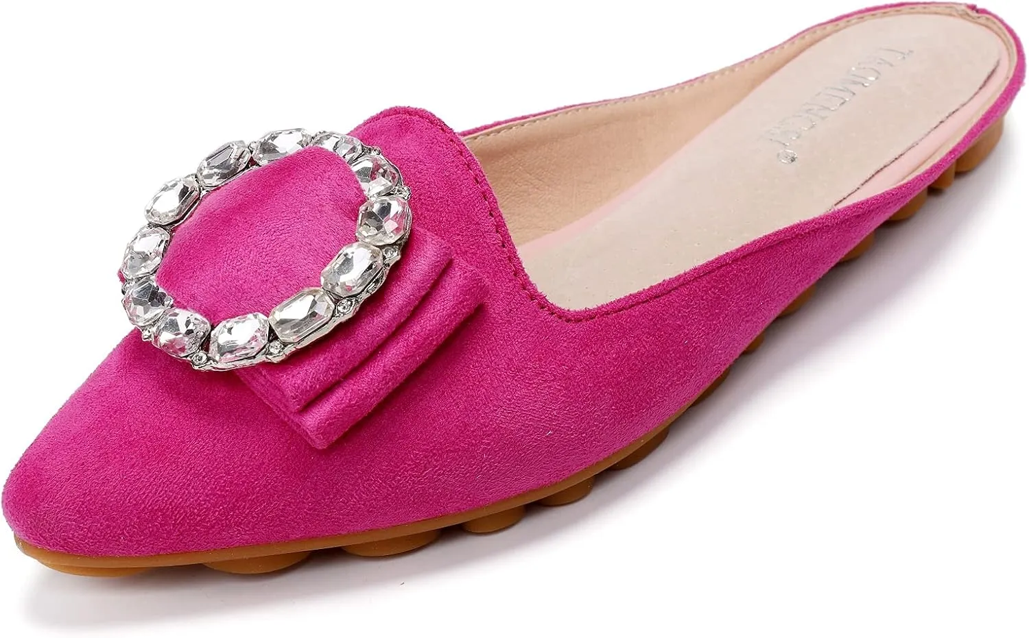 Women's Suede Leather Mules Mules for Woman Rhinestone Flats Comfortable Slip on Women Mule Shoe