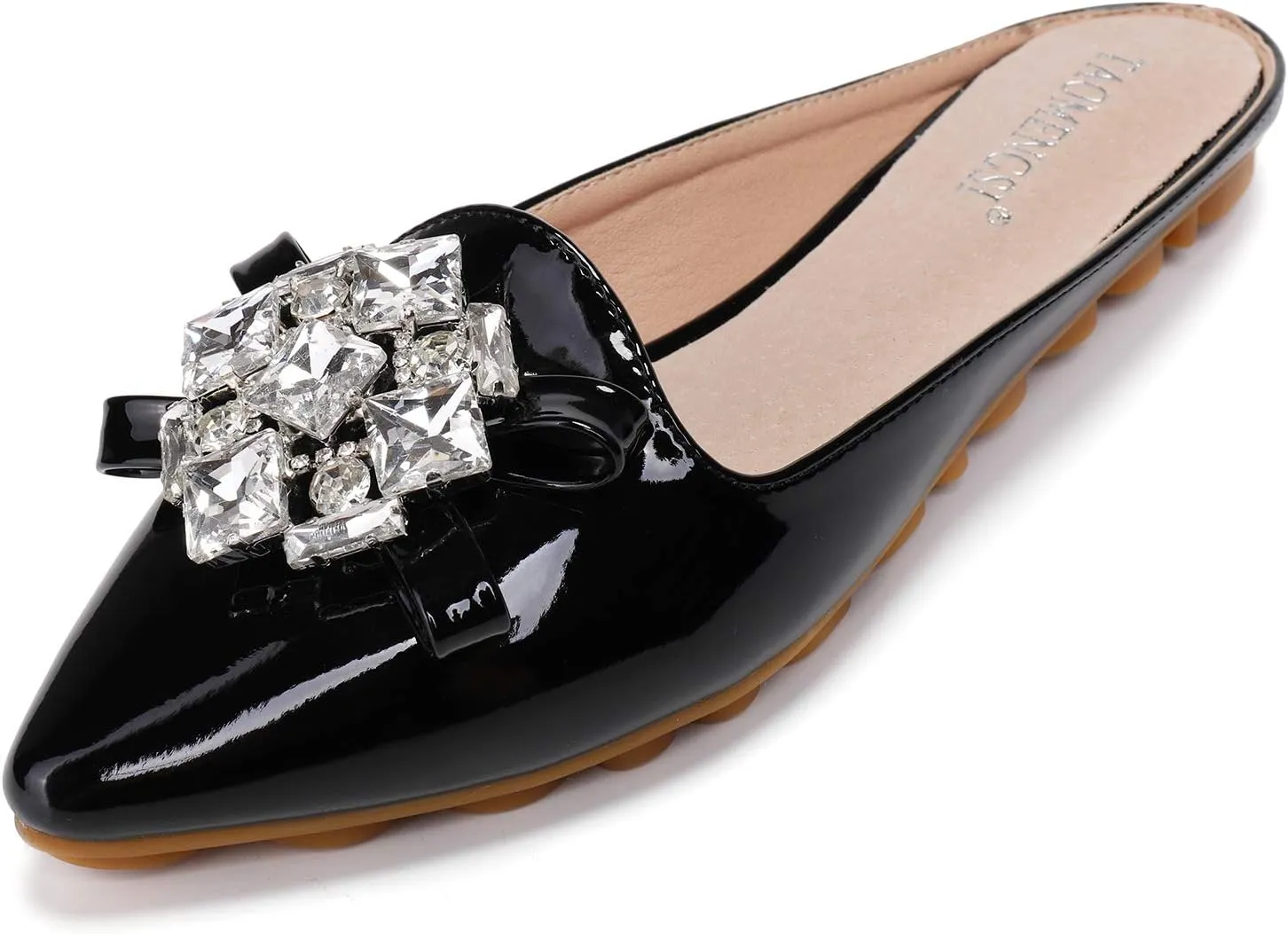 Women's Suede Leather Mules Mules for Woman Rhinestone Flats Comfortable Slip on Women Mule Shoe