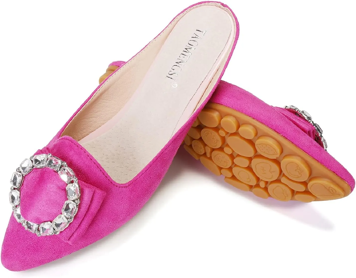 Women's Suede Leather Mules Mules for Woman Rhinestone Flats Comfortable Slip on Women Mule Shoe