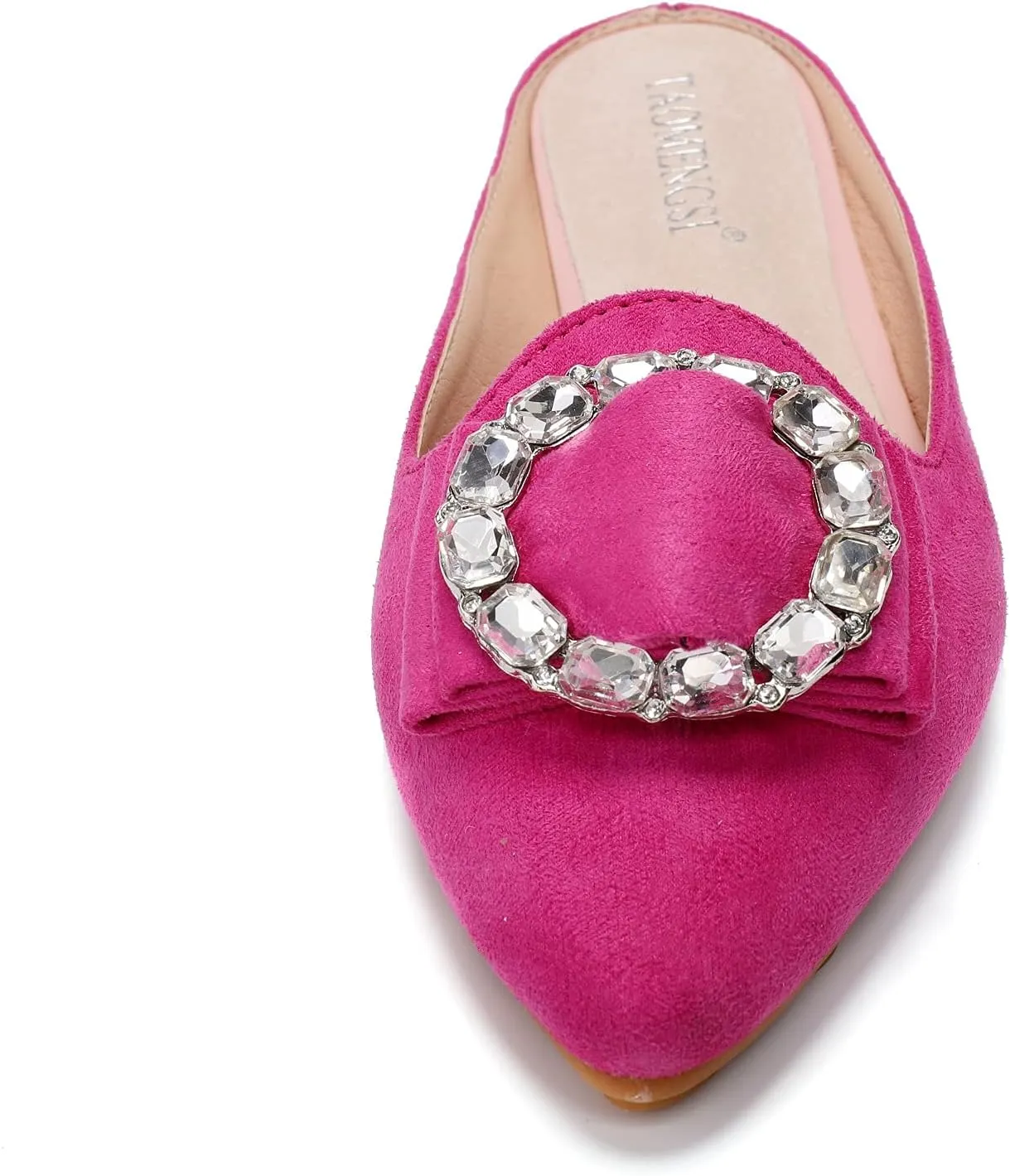 Women's Suede Leather Mules Mules for Woman Rhinestone Flats Comfortable Slip on Women Mule Shoe