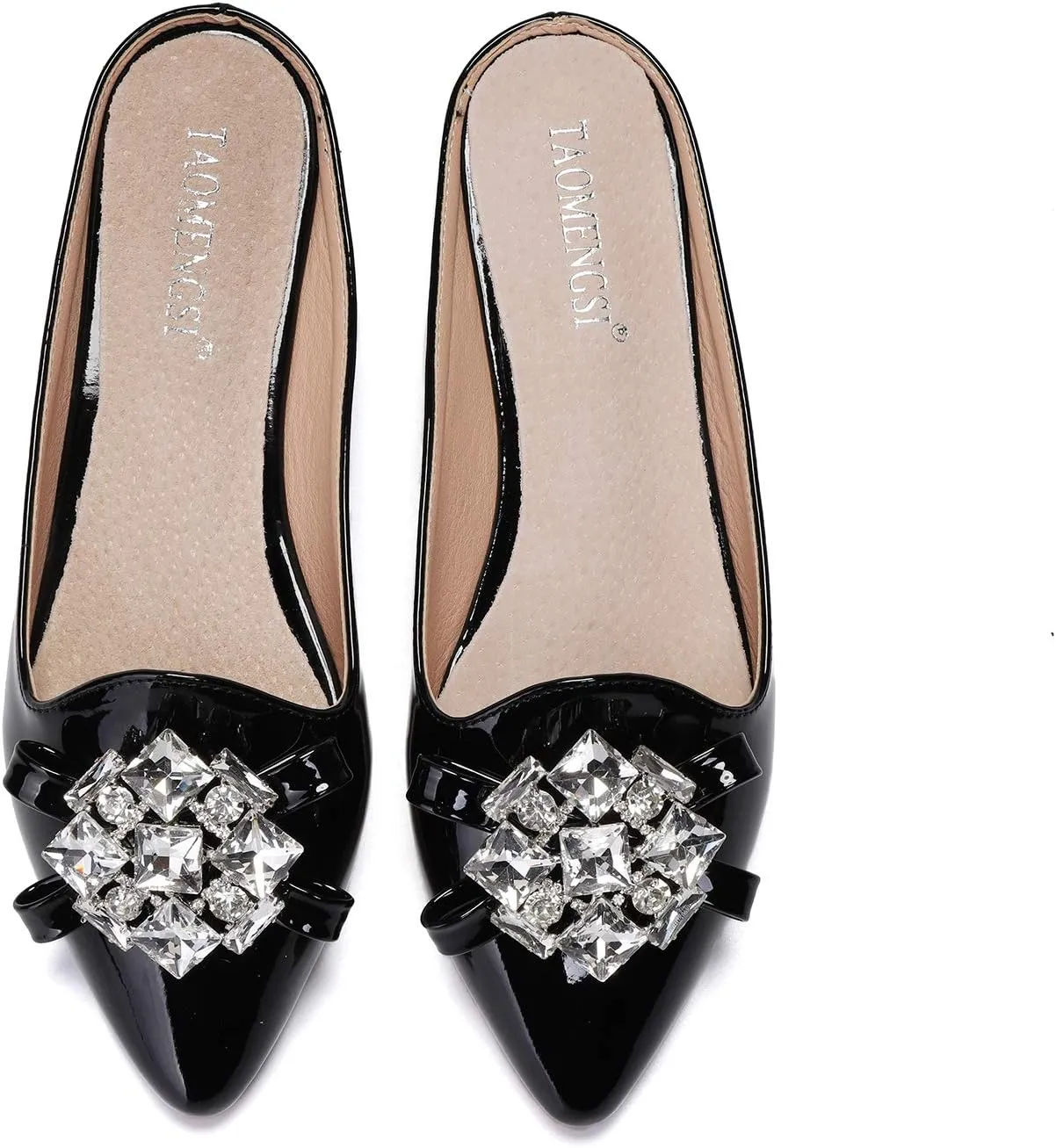 Women's Suede Leather Mules Mules for Woman Rhinestone Flats Comfortable Slip on Women Mule Shoe