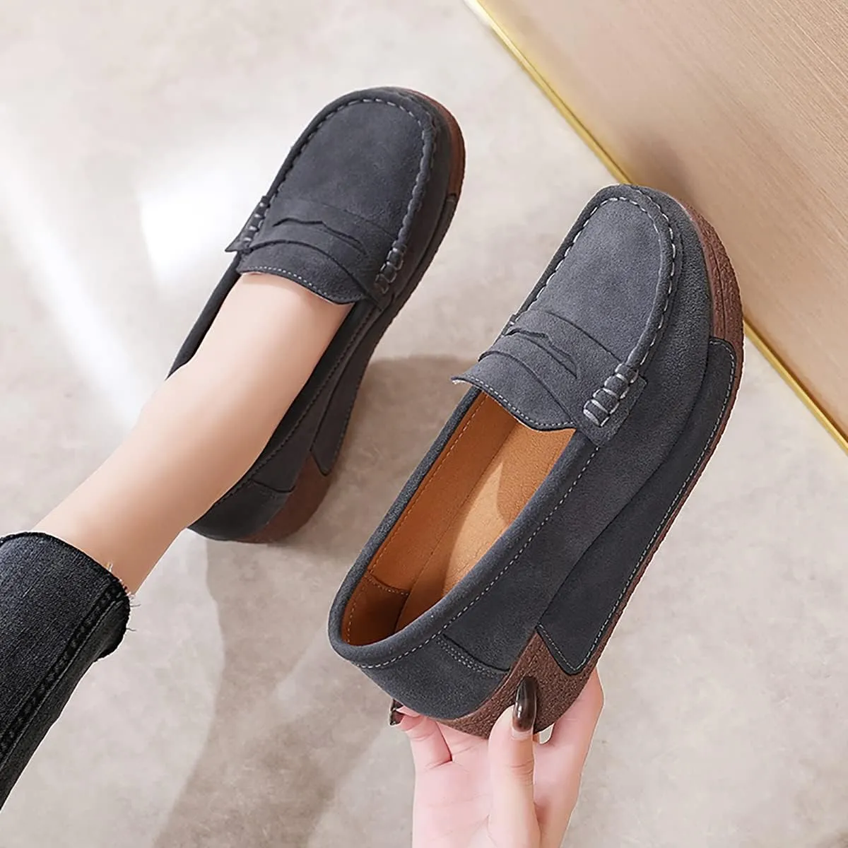 Women's Wedge Loafers Platform Sneakers Slip-ons Shoes for Casual Walking