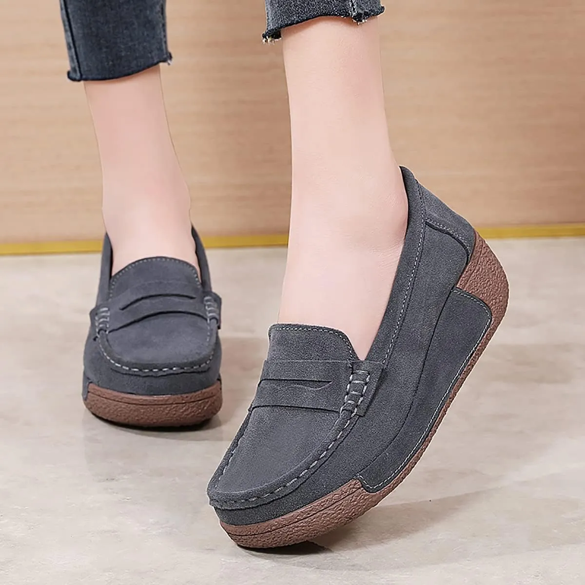 Women's Wedge Loafers Platform Sneakers Slip-ons Shoes for Casual Walking
