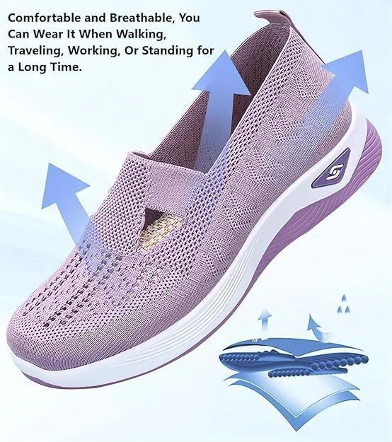 Women's Woven Orthopedic Breathable Soft Shoes Slip On Arch Support Walking Flying Sneakers Diabetic Foam Walking Shoes