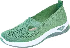 Women's Woven Orthopedic Breathable Soft Shoes Slip On Arch Support Walking Flying Sneakers Diabetic Foam Walking Shoes