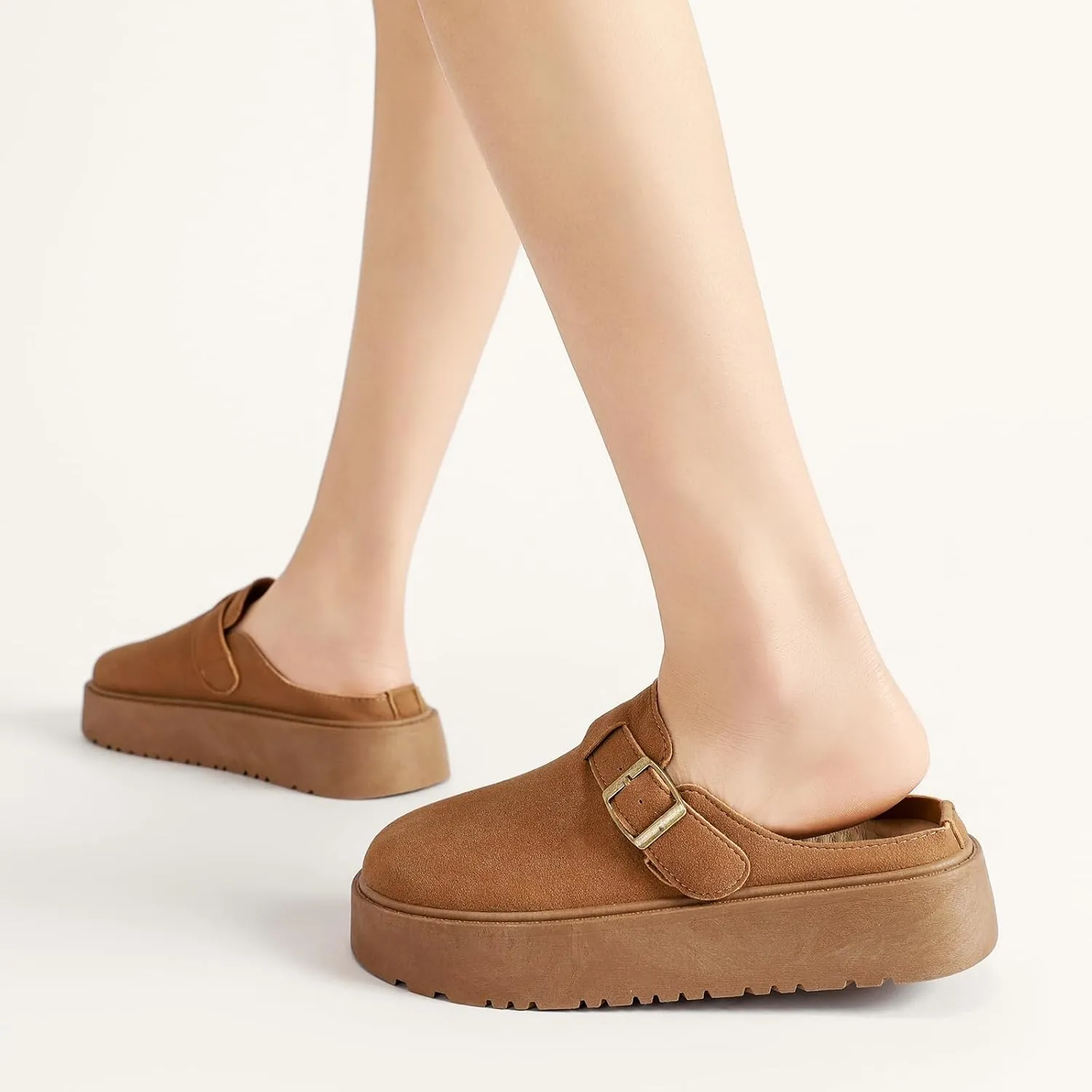 XTJSCBDSH Suede Clogs for Women Adjustable Buckle Platform Mules Cork Footbed Sandals Slip On Slippers Potato Shoes with Arch Support