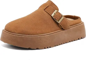 XTJSCBDSH Suede Clogs for Women Adjustable Buckle Platform Mules Cork Footbed Sandals Slip On Slippers Potato Shoes with Arch Support