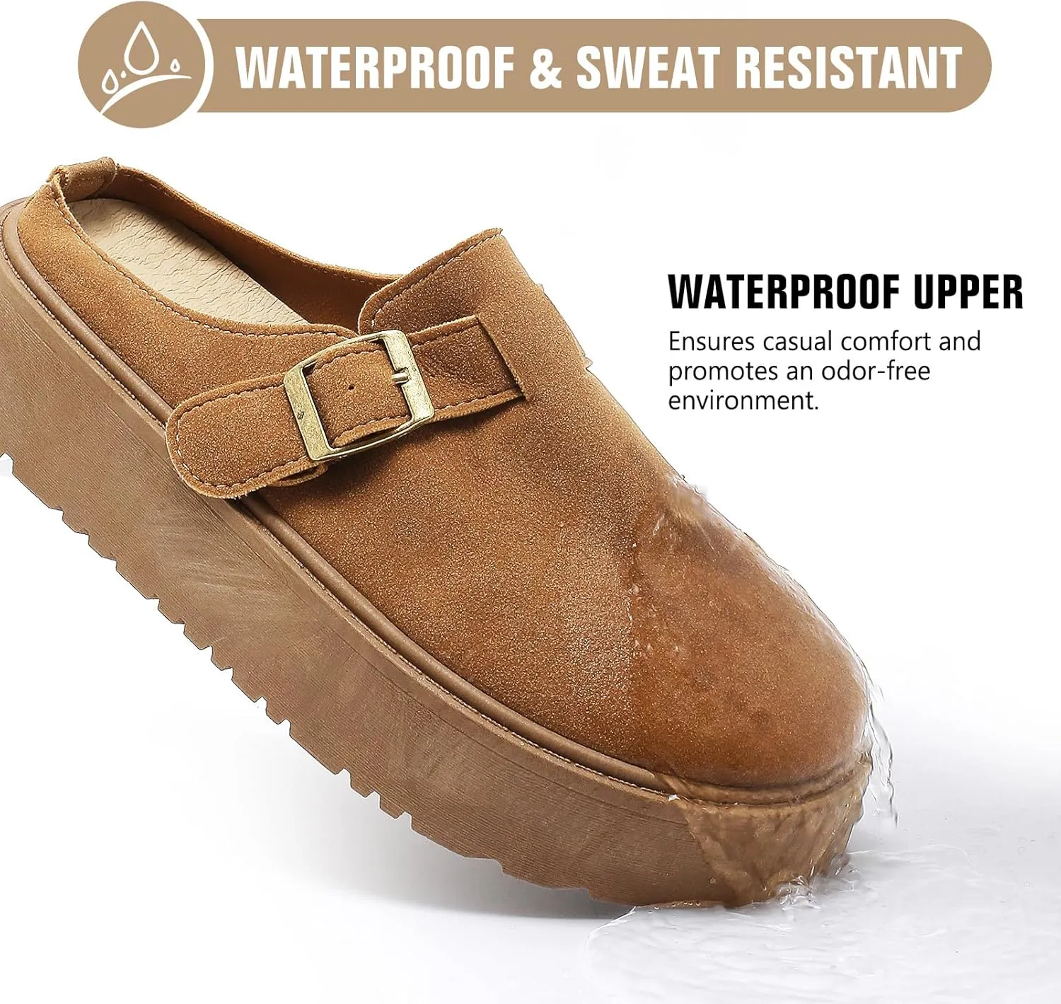 XTJSCBDSH Suede Clogs for Women Adjustable Buckle Platform Mules Cork Footbed Sandals Slip On Slippers Potato Shoes with Arch Support