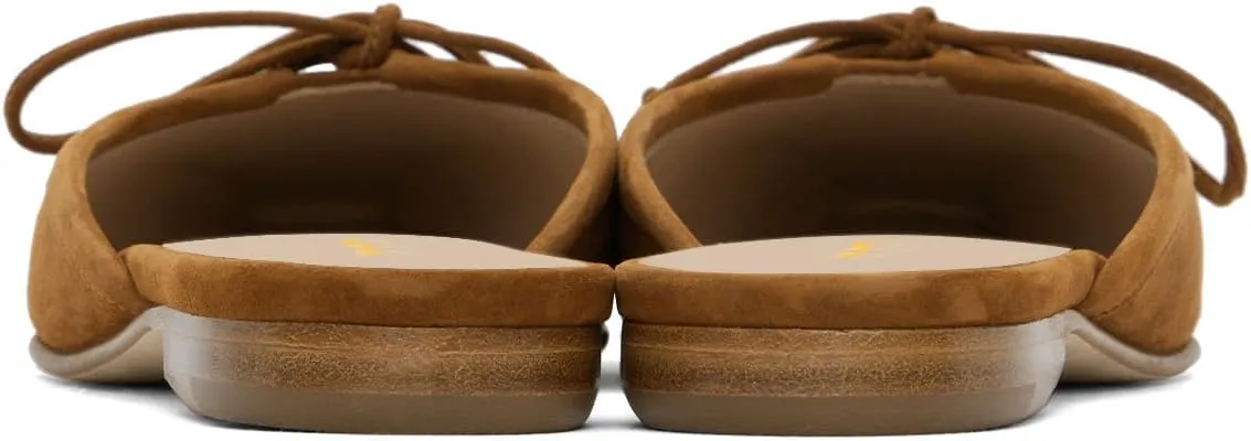 XYD Women Closed Toe Flat Clog Mules with Bowknot Open-Back Slip On Round Toe Daily Walking House Slipper Shoes