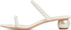 XYD Women Pearl Slide Sandals Spherical Low Heels Open Toe Beaded Two Straps Summer Casual Dress Slippers Shoes