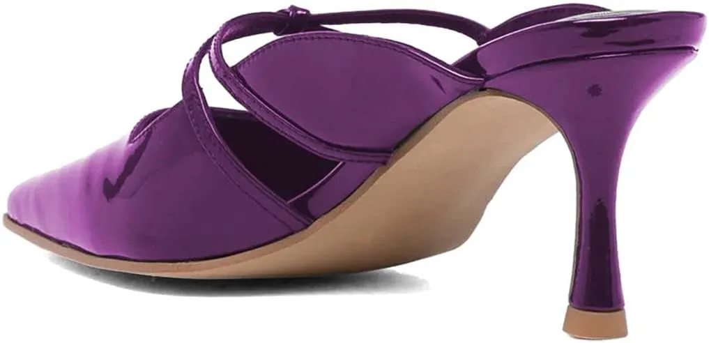 XYD Women Square Toe High Heel Mules Smooth Leather Bowknot Easy Slide On Slippers Ladies Dress Casual Shoes