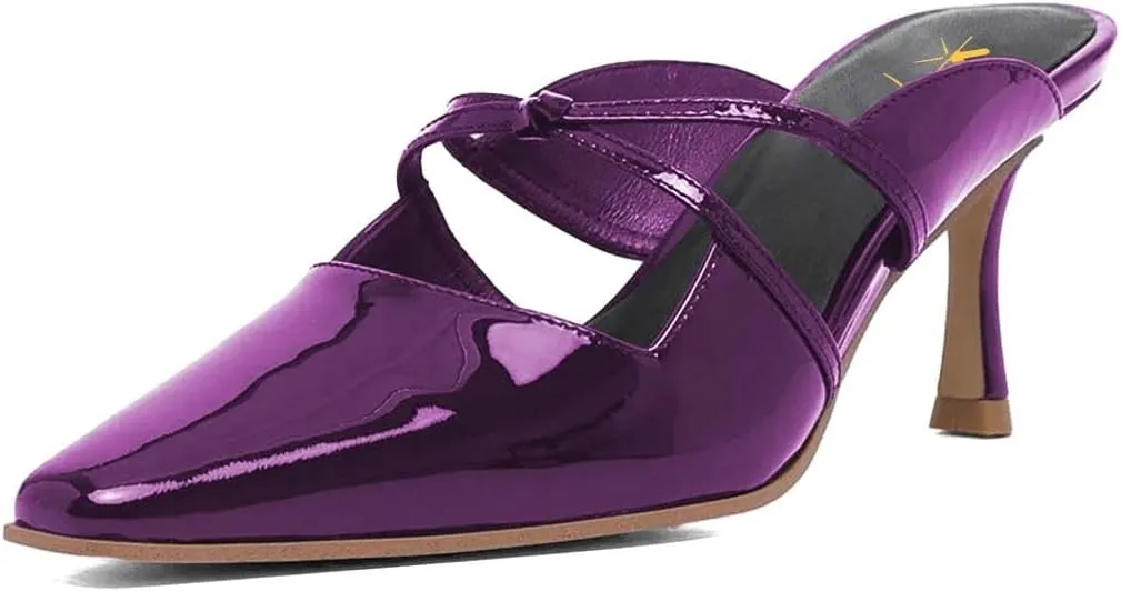 XYD Women Square Toe High Heel Mules Smooth Leather Bowknot Easy Slide On Slippers Ladies Dress Casual Shoes