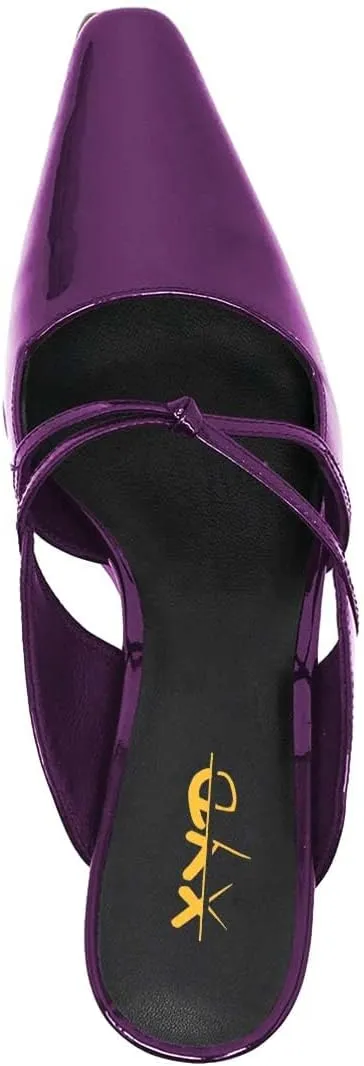 XYD Women Square Toe High Heel Mules Smooth Leather Bowknot Easy Slide On Slippers Ladies Dress Casual Shoes