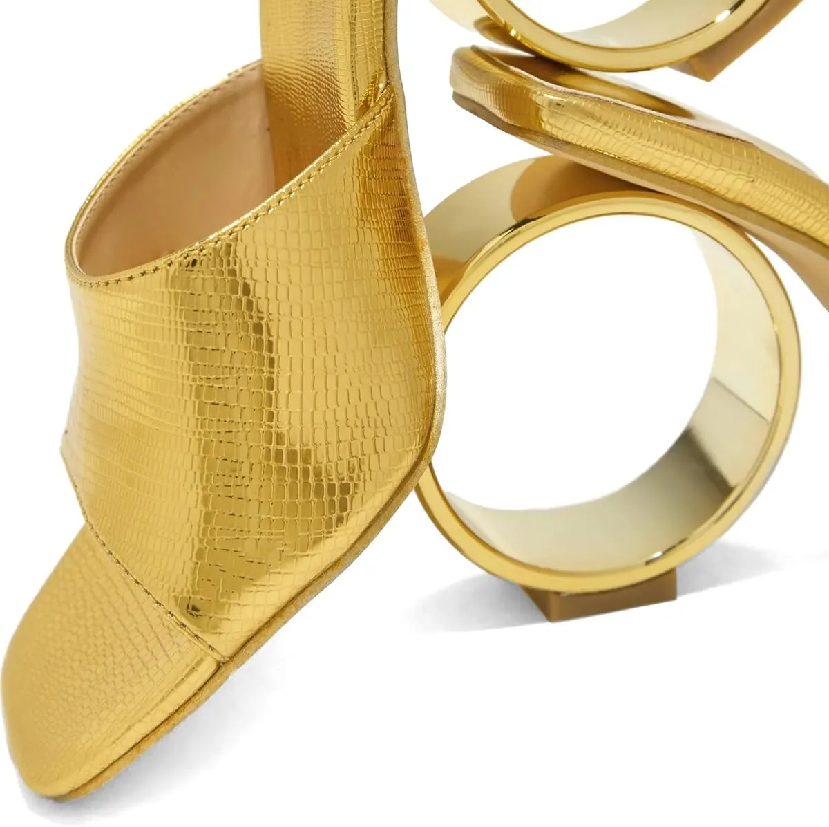 XYD Women Summer Chic Open Square Toe Slide Sandals Round Circle High Heels Slip On Mules Shoes for Event Party Beach Wedding