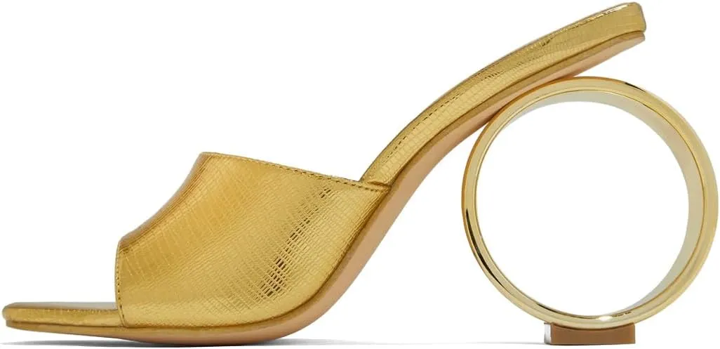 XYD Women Summer Chic Open Square Toe Slide Sandals Round Circle High Heels Slip On Mules Shoes for Event Party Beach Wedding