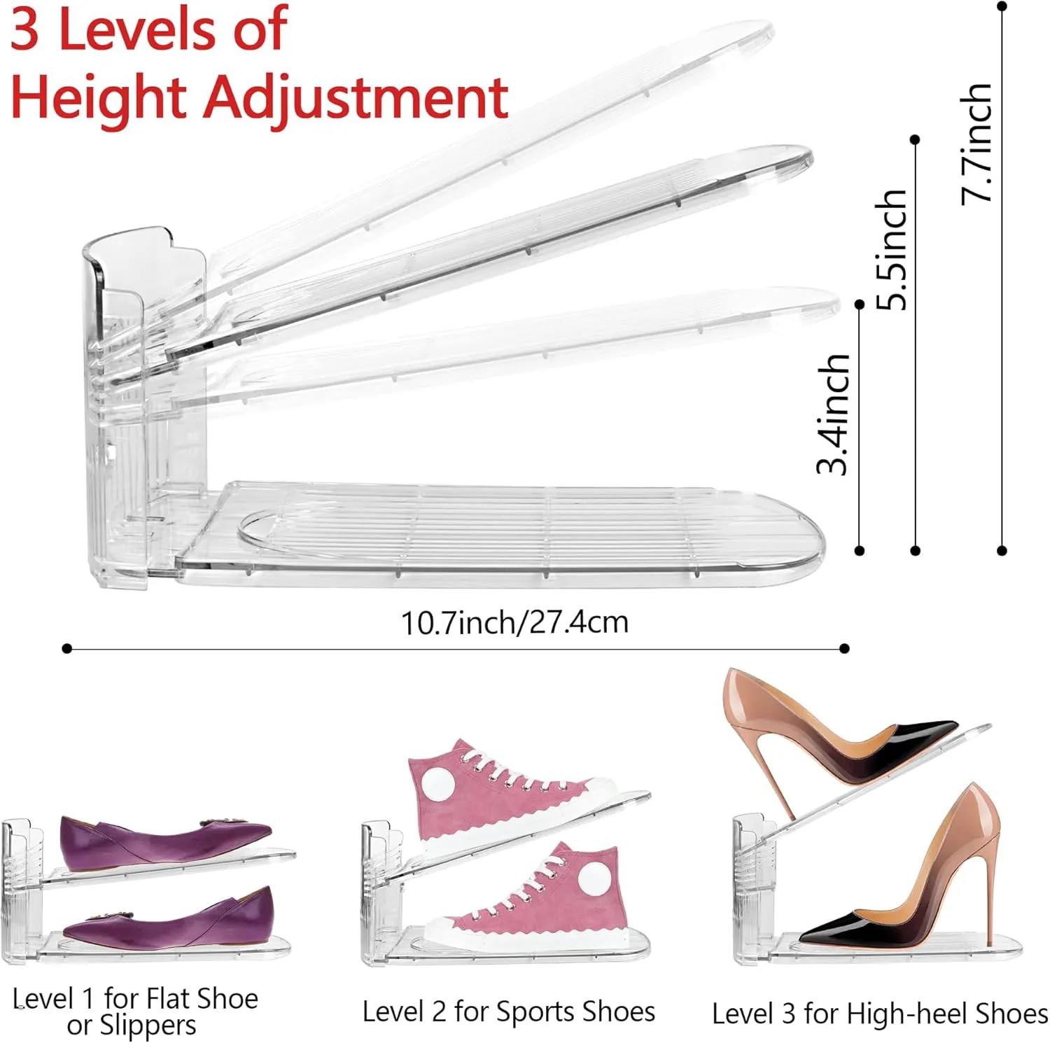 Yes!Fresh Shoe Slots Organizer, Boutique Display Style Shoe Stacker for A Pair of Shoes, Separable Shoe Rack for Closet Organization, 3 Adjustable Narrow Shoe Rack (Clear, 20 Pack)